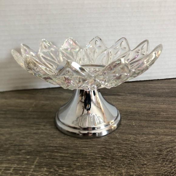 Vtg Iridescent Glass Pedestal Dish - Picture 4 of 8